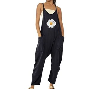 Achioowa Blue  Bib Floral Summer Harem Rompers Overalls Size Small EUC